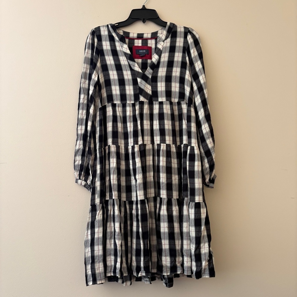 Maeve Checkered Long Sleeve Dress in Black and White - Picture 1 of 4